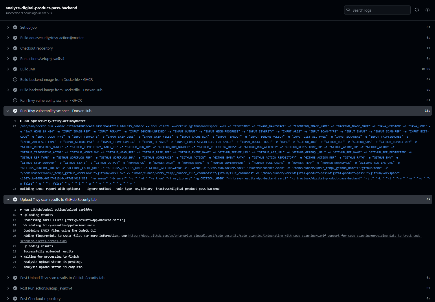 Scan backend container with Trivy