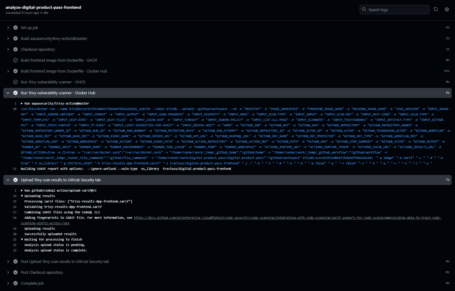 Scan frontend container with Trivy