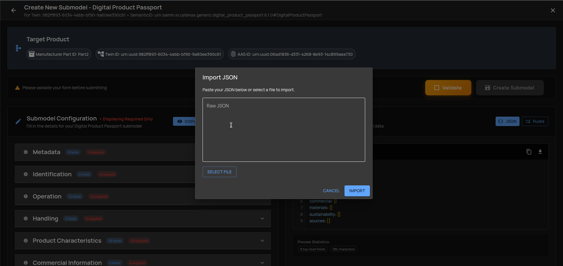 Import JSON – paste JSON