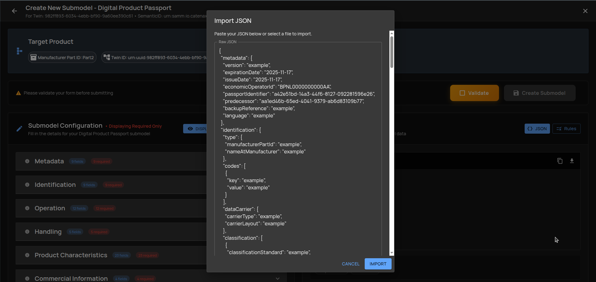 Import JSON – file picker