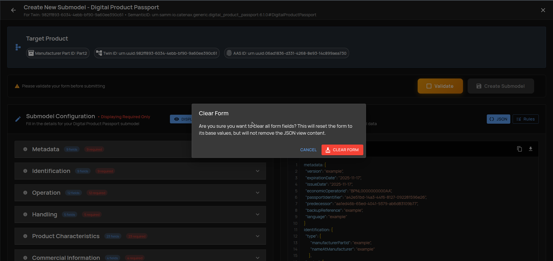 Clear Form – confirmation