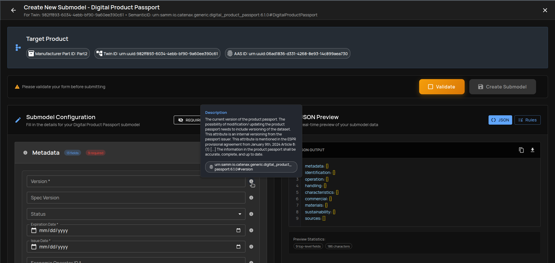 Field Info Tooltip – description and URN