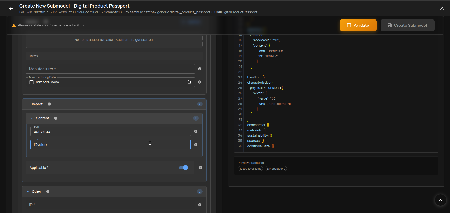 Nested sections / objects