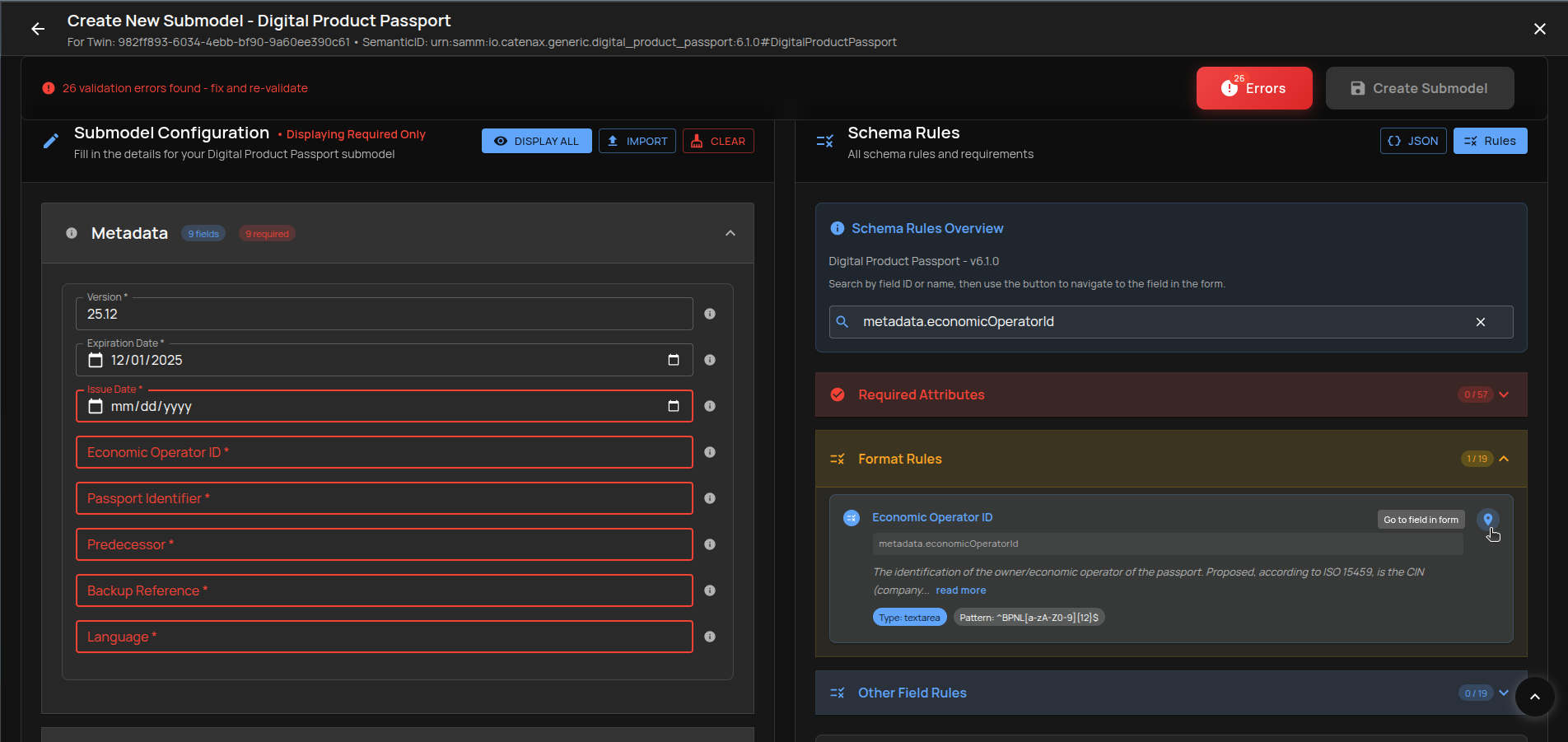 Go to field – button next to rule