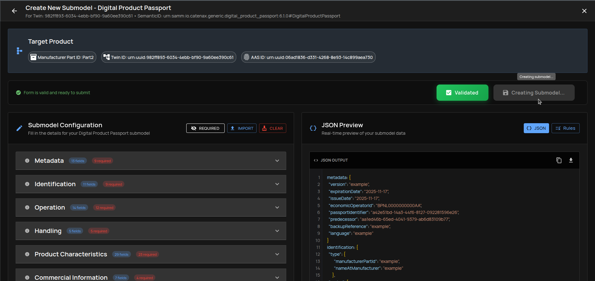 Create Submodel – success notification